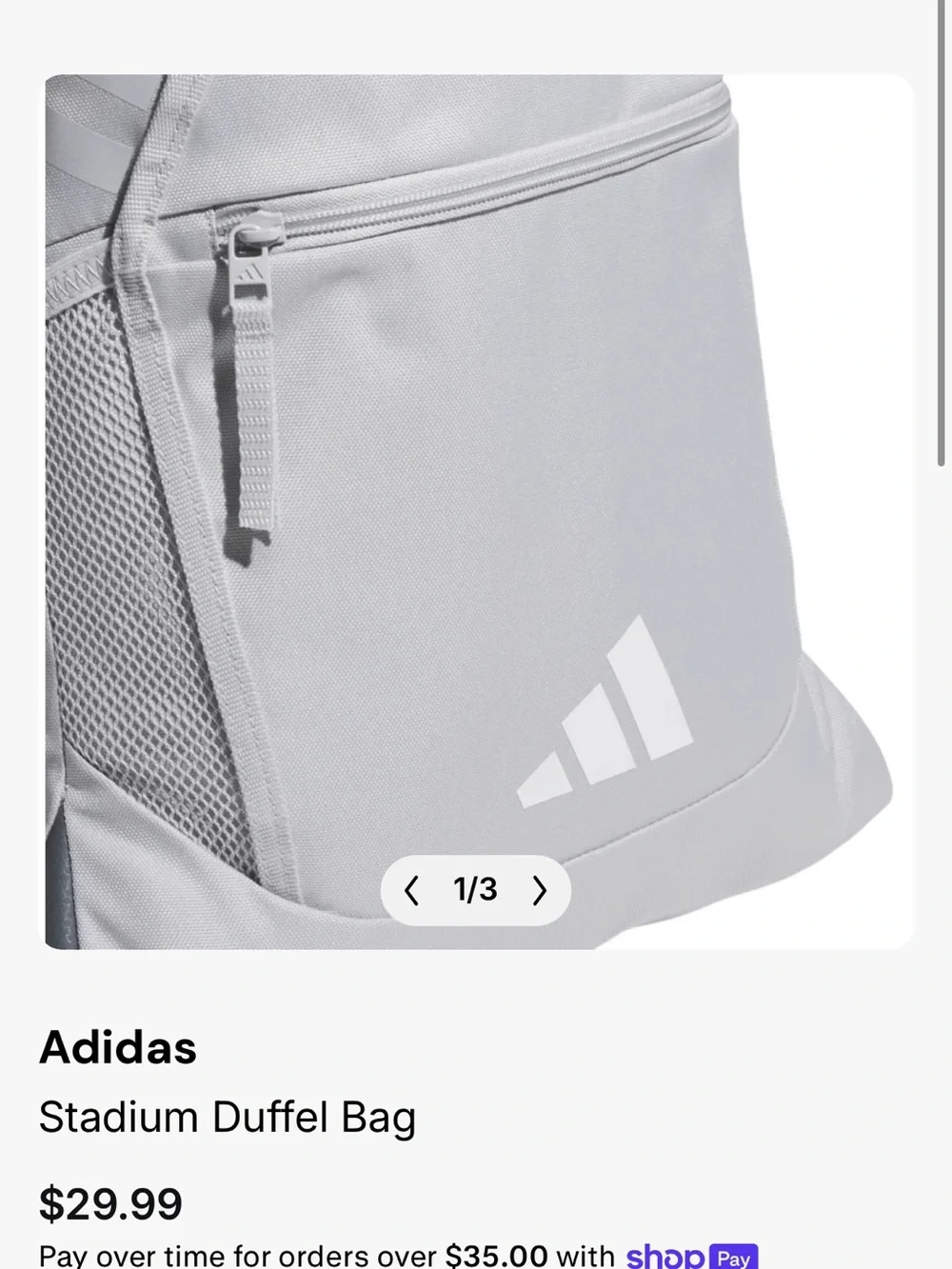 Adidas Light Gray Drawstring Zipper Gym Backpack